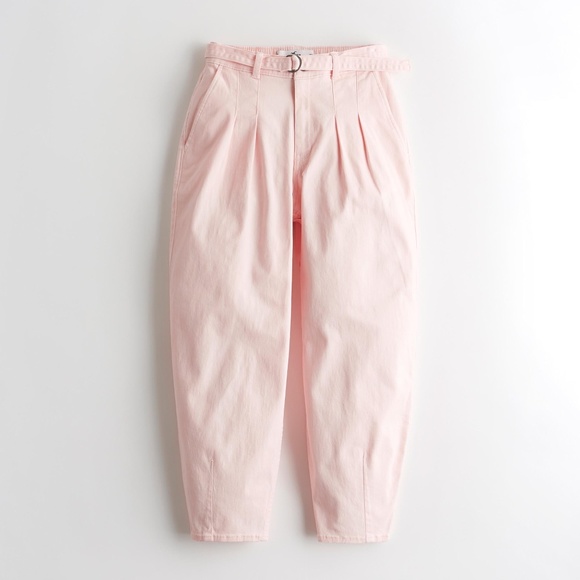 Hollister baby pink belted high rise balloon barrel jeans NWT - Picture 2 of 13